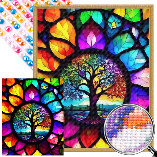 Stained Glass Tree - Full AB Drill Round Diamond Painting 40*50CM