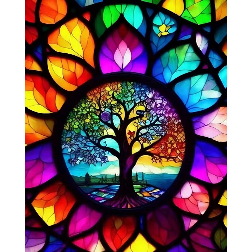 Stained Glass Tree - Full AB Drill Round Diamond Painting 40*50CM