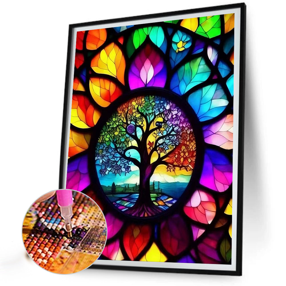 Stained Glass Tree - Full AB Drill Round Diamond Painting 40*50CM