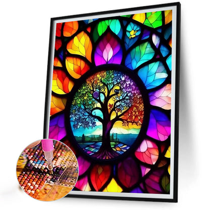 Stained Glass Tree - Full AB Drill Round Diamond Painting 40*50CM