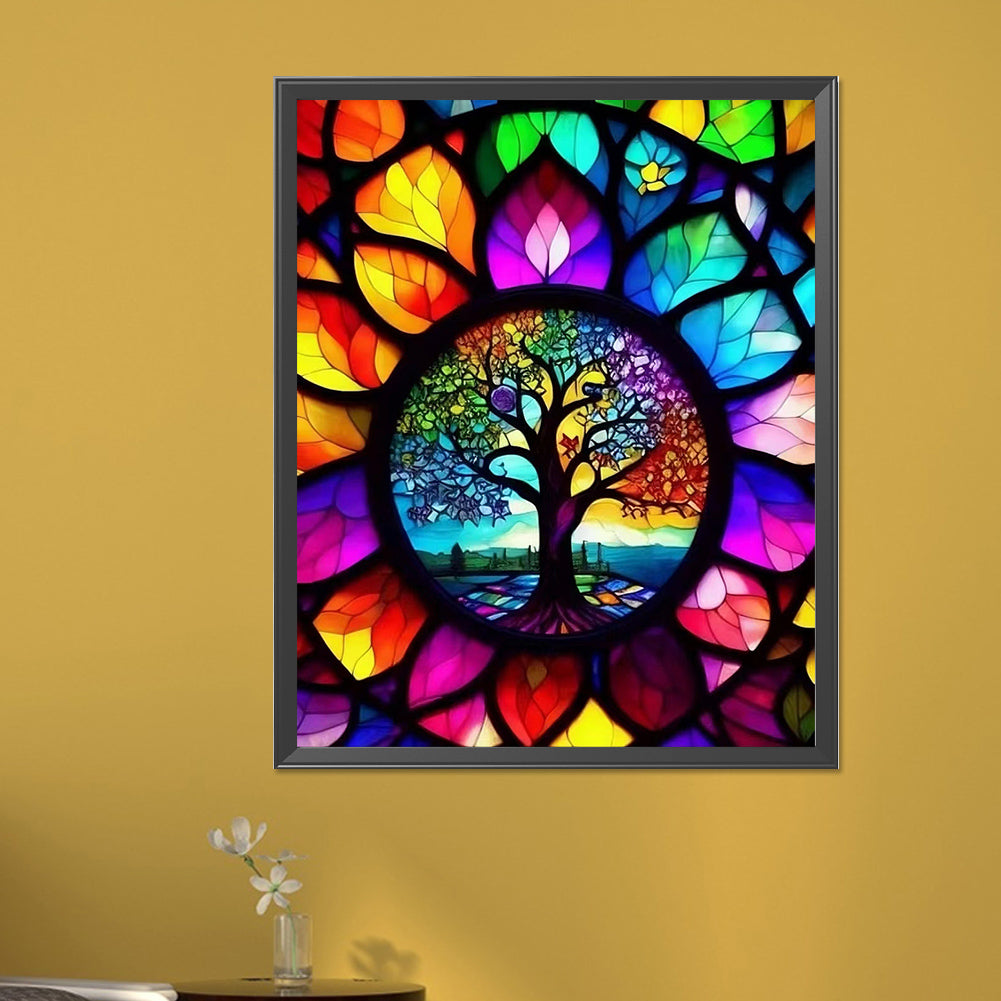 Stained Glass Tree - Full AB Drill Round Diamond Painting 40*50CM