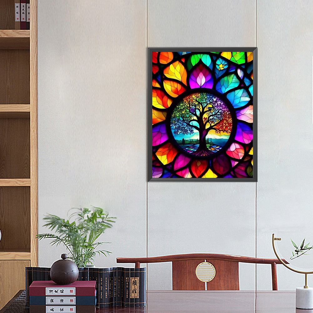 Stained Glass Tree - Full AB Drill Round Diamond Painting 40*50CM