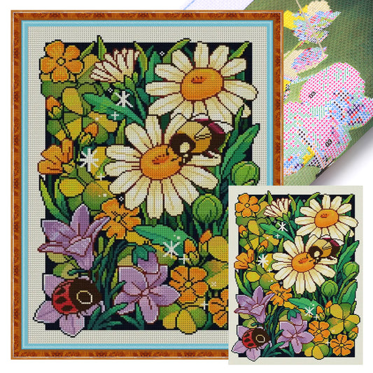 Flowers In Spring - 14CT Stamped Cross Stitch 35*47CM(Joy Sunday)