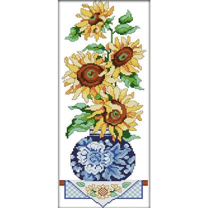 Sunflower In Bottle - 14CT Stamped Cross Stitch 18*42CM(Joy Sunday)