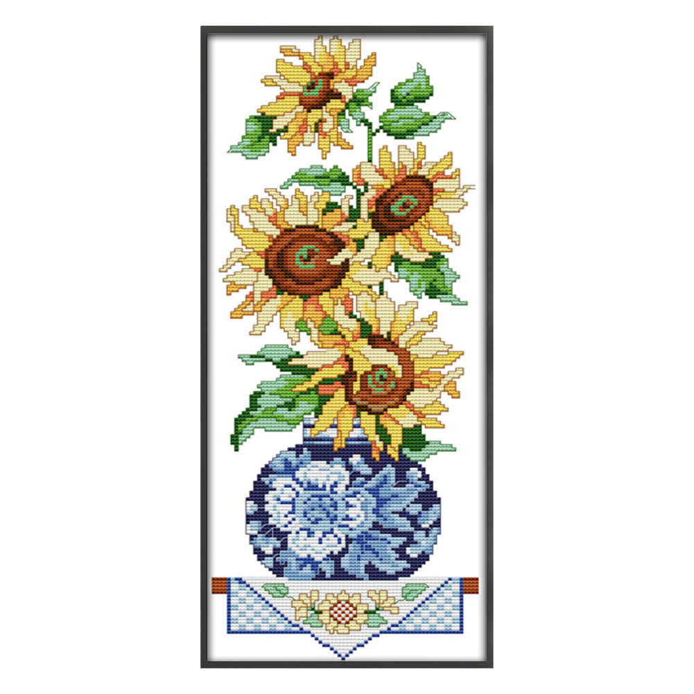 Sunflower In Bottle - 14CT Stamped Cross Stitch 18*42CM(Joy Sunday)