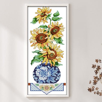 Sunflower In Bottle - 14CT Stamped Cross Stitch 18*42CM(Joy Sunday)