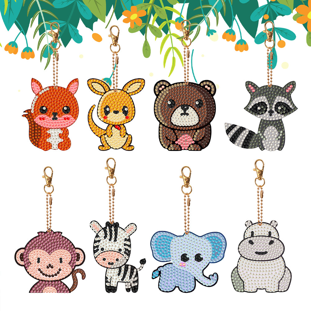 8PCS Double Sided Special Shape Diamond Painting Keychain (Little Animal)