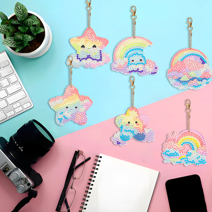 8PCS Double Sided Special Shape Diamond Painting Keychain (Rainbow and Stars)