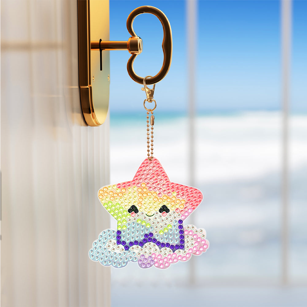 8PCS Double Sided Special Shape Diamond Painting Keychain (Rainbow and Stars)