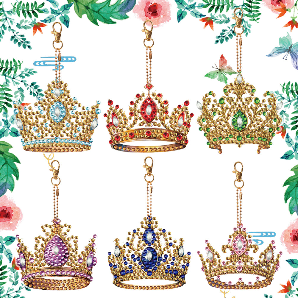 8PCS Double Sided Special Shape Diamond Painting Keychain (Crown)