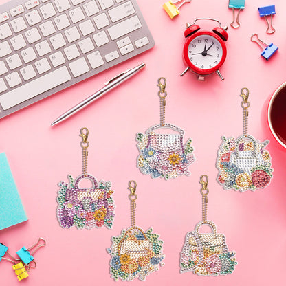 8PCS Double Sided Special Shape Diamond Painting Keychain (Handbag)