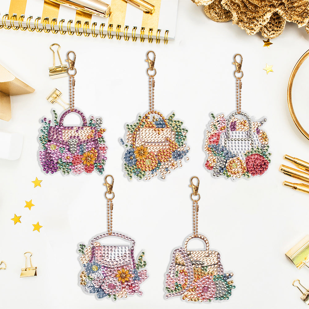 8PCS Double Sided Special Shape Diamond Painting Keychain (Handbag)