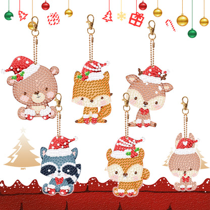 5PCS Double Sided Special Shape Diamond Painting Keychain (Christmas Animals)