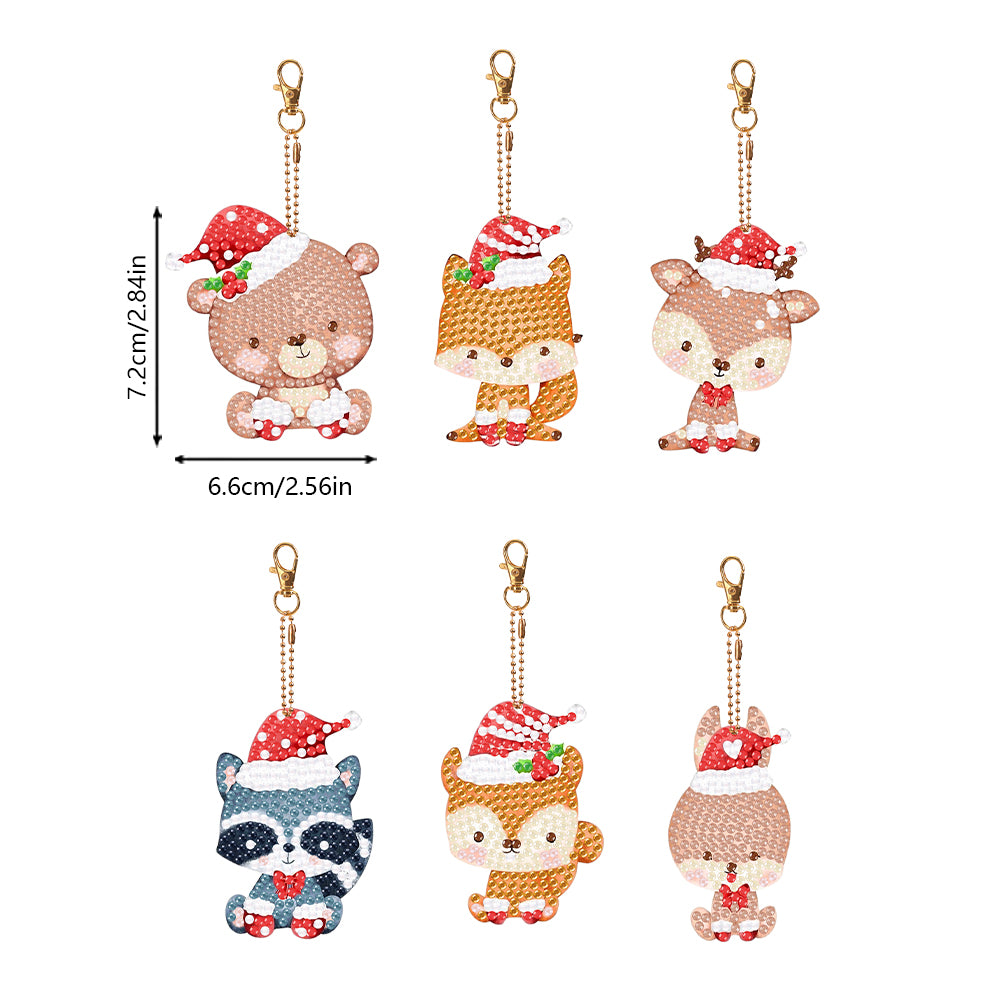 5PCS Double Sided Special Shape Diamond Painting Keychain (Christmas Animals)