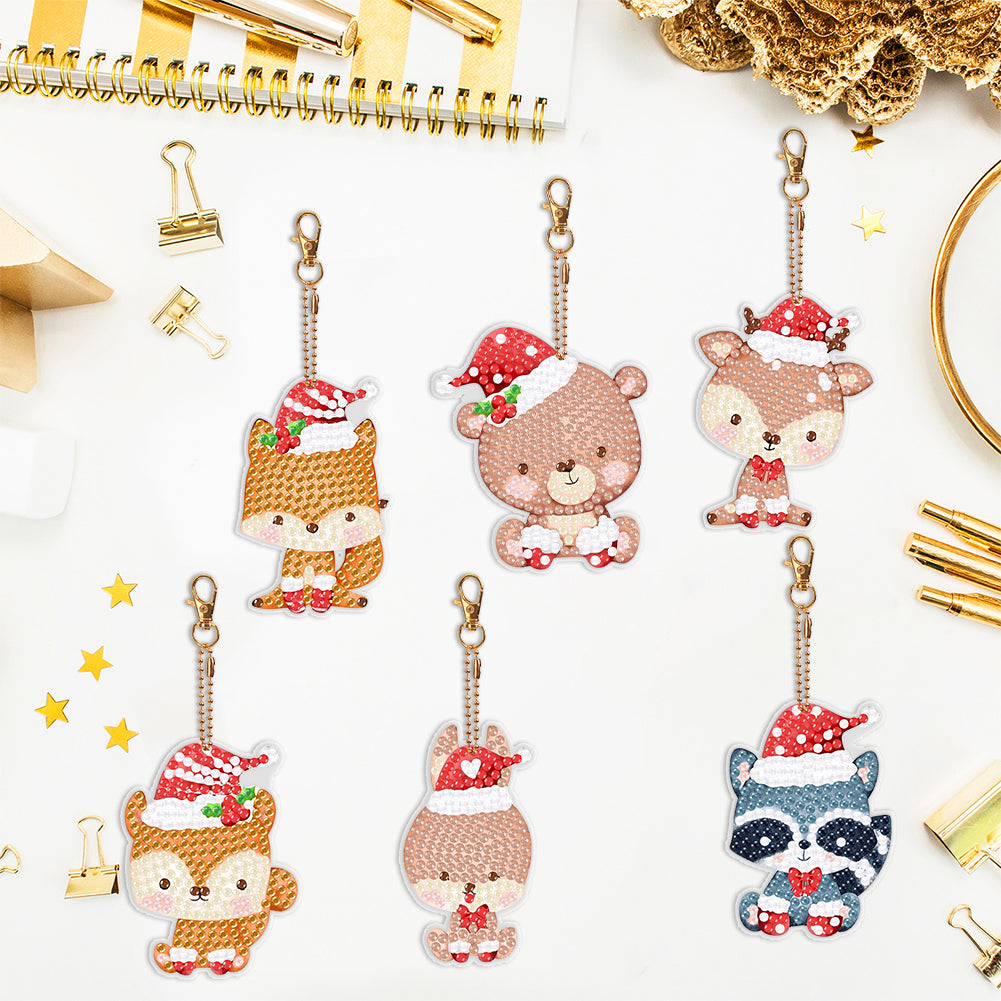 5PCS Double Sided Special Shape Diamond Painting Keychain (Christmas Animals)