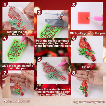 5PCS Double Sided Special Shape Diamond Painting Keychain (Cardinals)