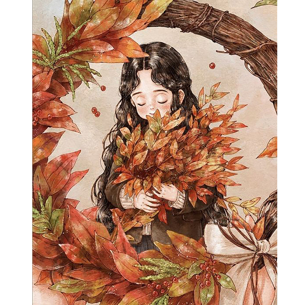 Autumn Vibe Girl - Full Round Drill Diamond Painting 40*50CM
