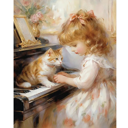 Piano Cat Girl - Full Round Drill Diamond Painting 40*50CM