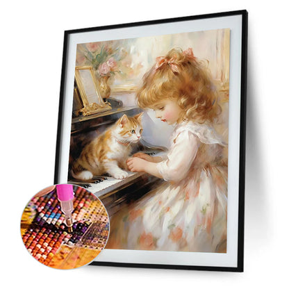 Piano Cat Girl - Full Round Drill Diamond Painting 40*50CM