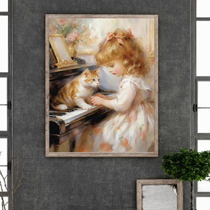 Piano Cat Girl - Full Round Drill Diamond Painting 40*50CM