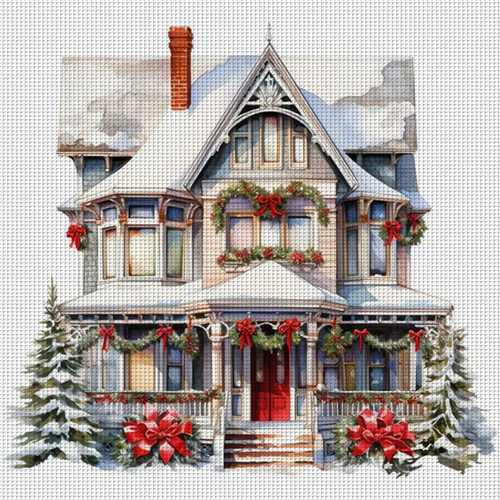 Christmas Cabin - 11CT Stamped Cross Stitch 50*50CM