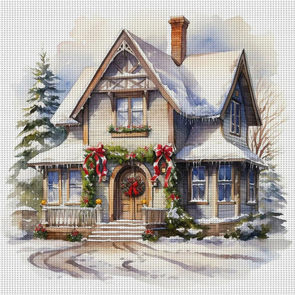 Christmas Cabin - 11CT Stamped Cross Stitch 50*50CM