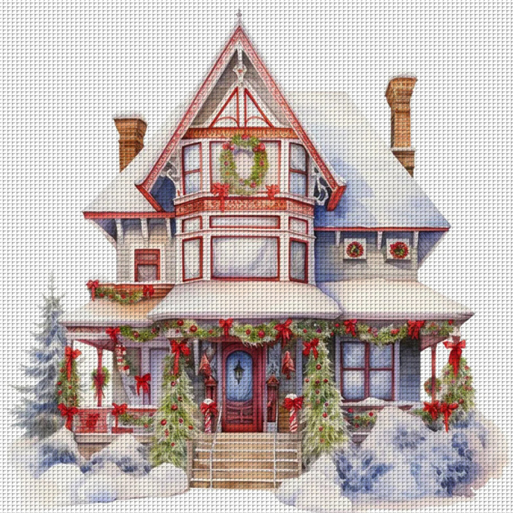 Christmas Cabin - 11CT Stamped Cross Stitch 50*50CM