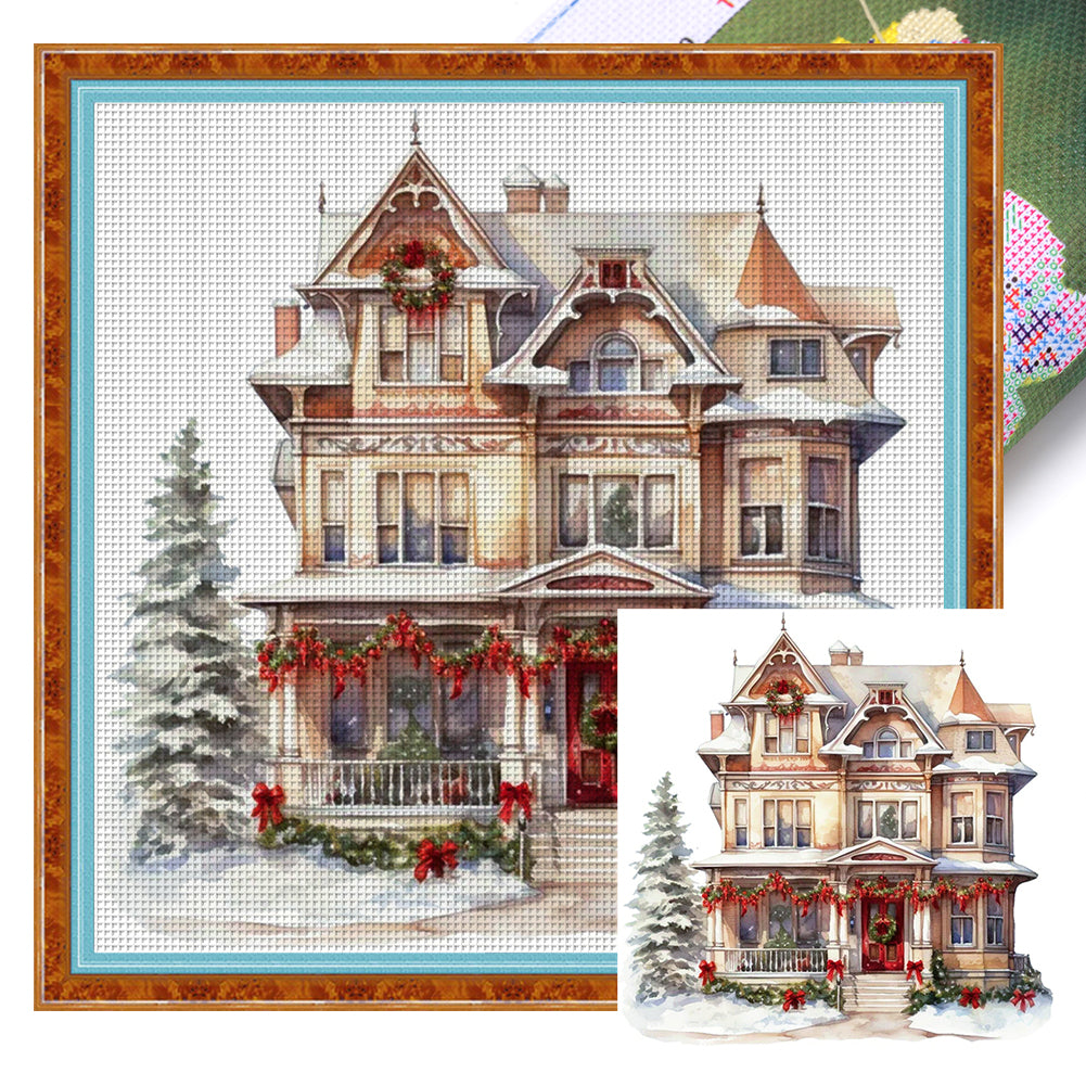 Christmas Cabin - 11CT Stamped Cross Stitch 50*50CM