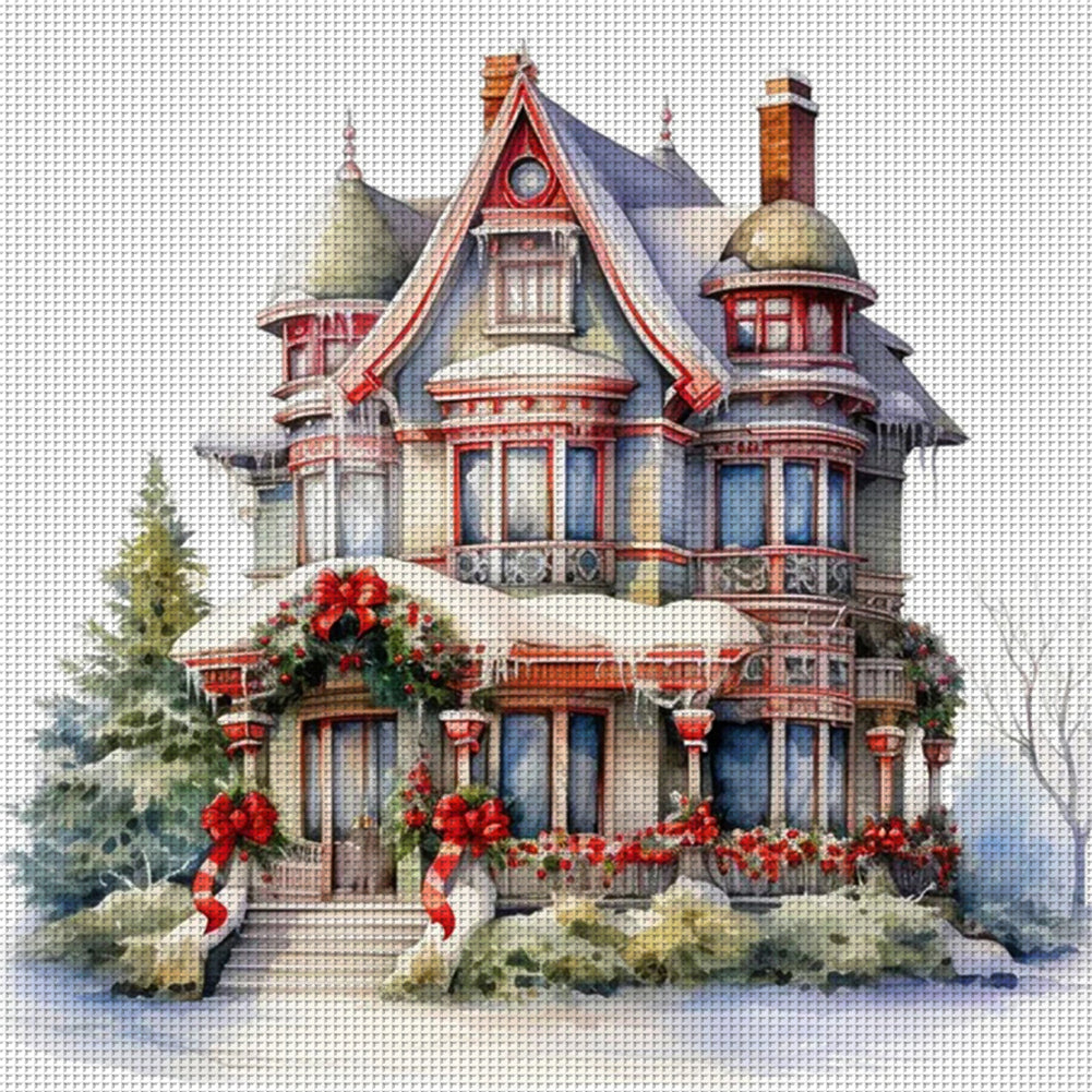 Christmas Cabin - 11CT Stamped Cross Stitch 50*50CM