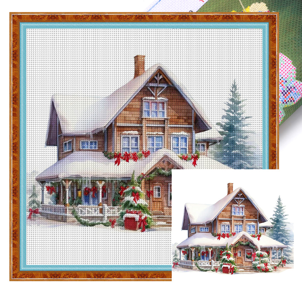 Christmas Cabin - 11CT Stamped Cross Stitch 50*50CM