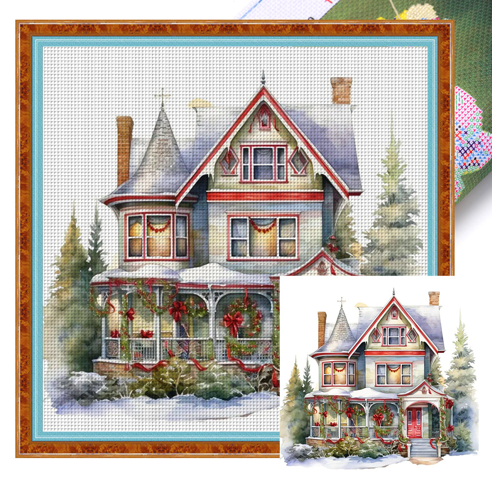 Christmas Cabin - 11CT Stamped Cross Stitch 50*50CM