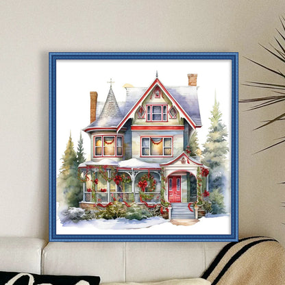 Christmas Cabin - 11CT Stamped Cross Stitch 50*50CM