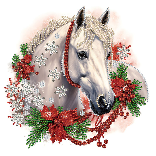 Christmas White Horse - Special Shaped Drill Diamond Painting 30*30CM