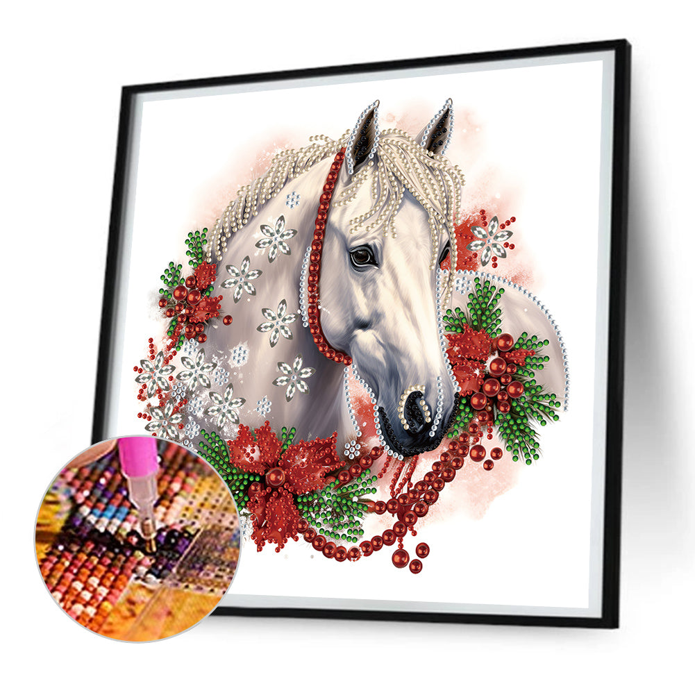 Christmas White Horse - Special Shaped Drill Diamond Painting 30*30CM