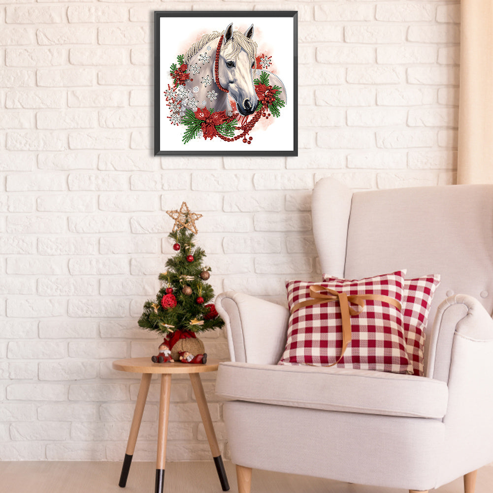 Christmas White Horse - Special Shaped Drill Diamond Painting 30*30CM