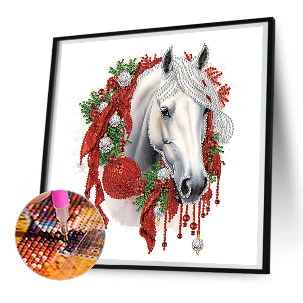 Christmas White Horse - Special Shaped Drill Diamond Painting 30*30CM