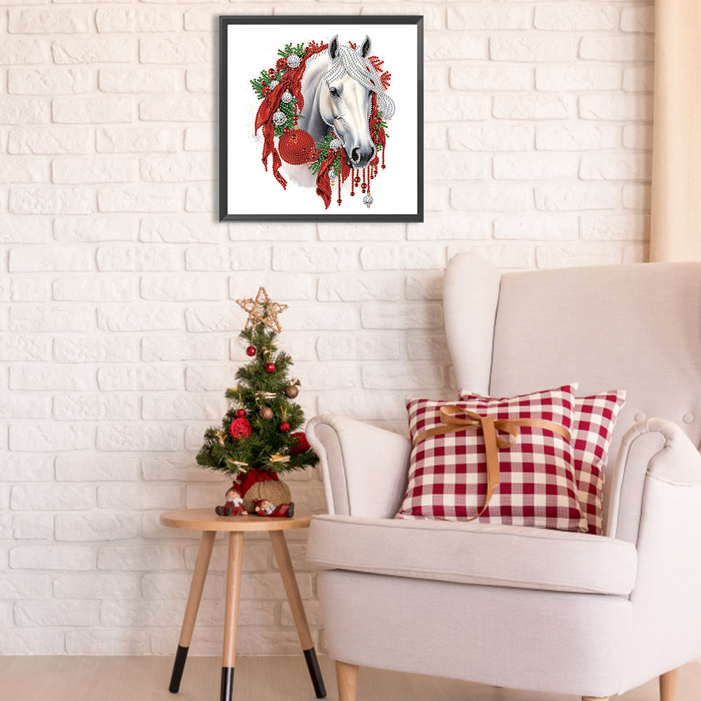 Christmas White Horse - Special Shaped Drill Diamond Painting 30*30CM