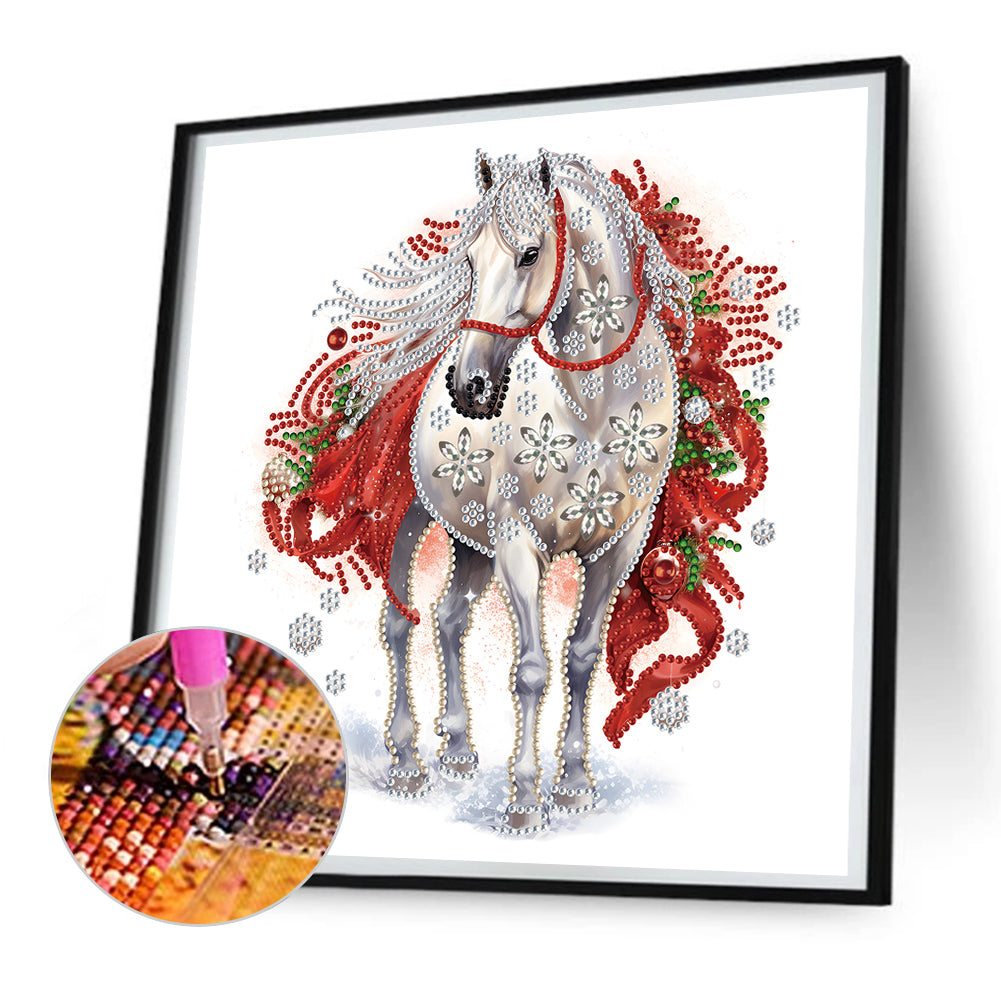 Christmas White Horse - Special Shaped Drill Diamond Painting 30*30CM