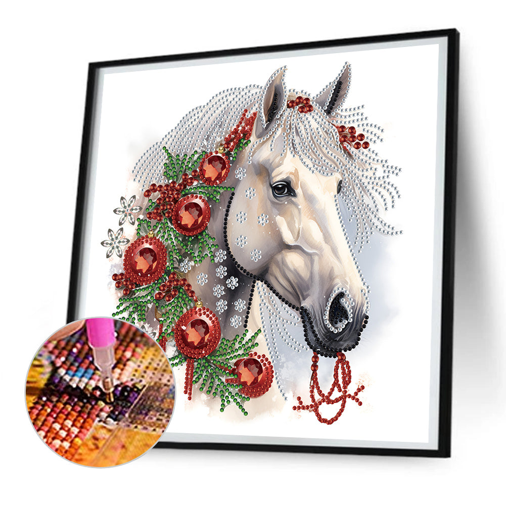 Christmas White Horse - Special Shaped Drill Diamond Painting 30*30CM