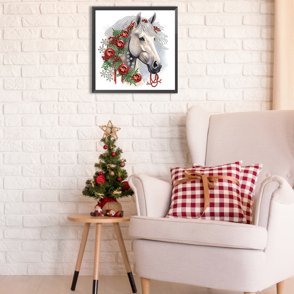 Christmas White Horse - Special Shaped Drill Diamond Painting 30*30CM