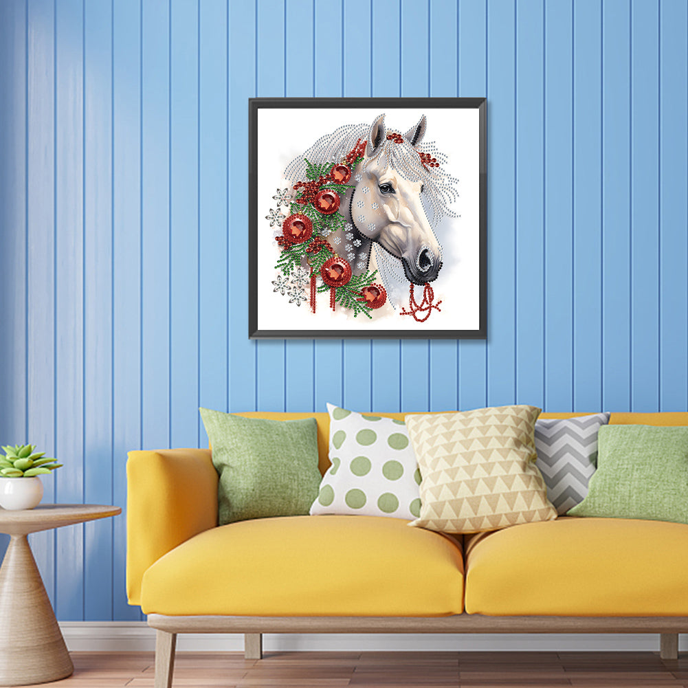 Christmas White Horse - Special Shaped Drill Diamond Painting 30*30CM