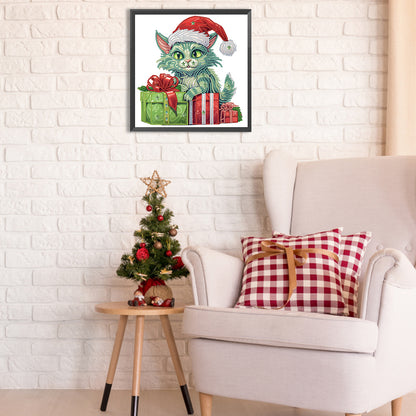 Christmas Green Kitten - Special Shaped Drill Diamond Painting 30*30CM