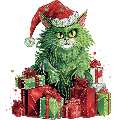 Christmas Green Kitten - Special Shaped Drill Diamond Painting 30*30CM