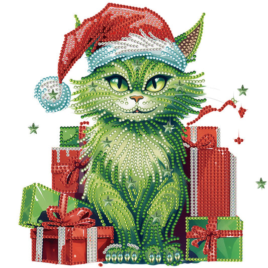 Christmas Green Kitten - Special Shaped Drill Diamond Painting 30*30CM