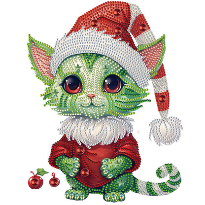 Christmas Green Kitten - Special Shaped Drill Diamond Painting 30*30CM