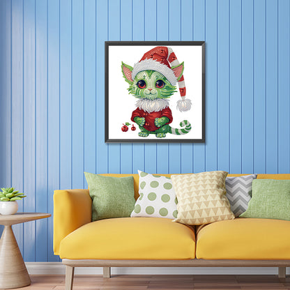 Christmas Green Kitten - Special Shaped Drill Diamond Painting 30*30CM