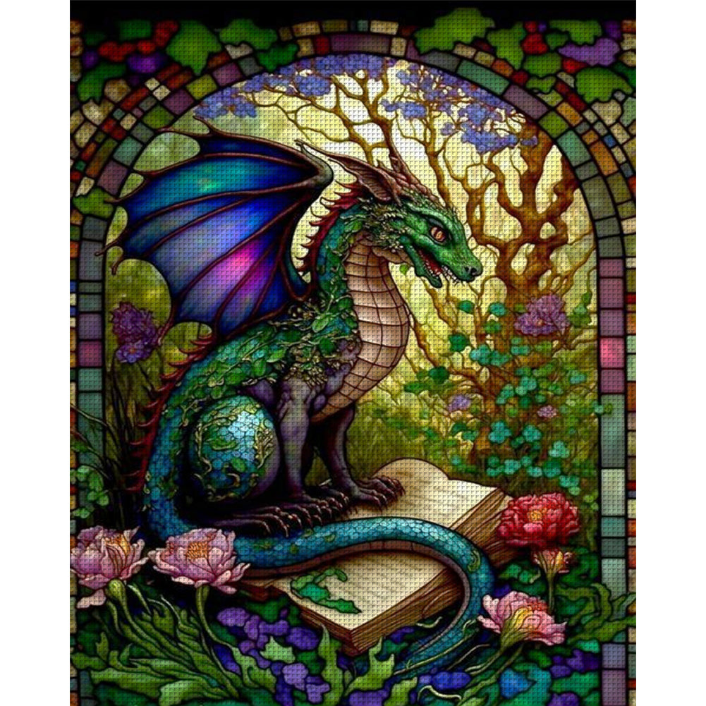 Glass Painting-Flowers And Pterosaurs - 14CT Counted Cross Stitch 45*55CM