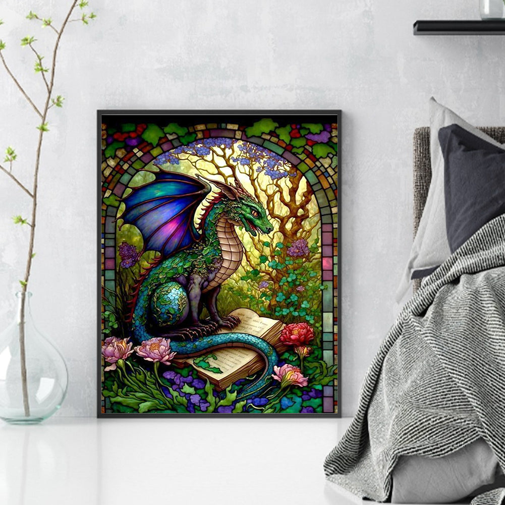 Glass Painting-Flowers And Pterosaurs - 14CT Counted Cross Stitch 45*55CM