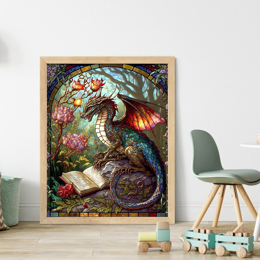 Glass Painting-Flowers And Pterosaurs - 14CT Counted Cross Stitch 45*55CM