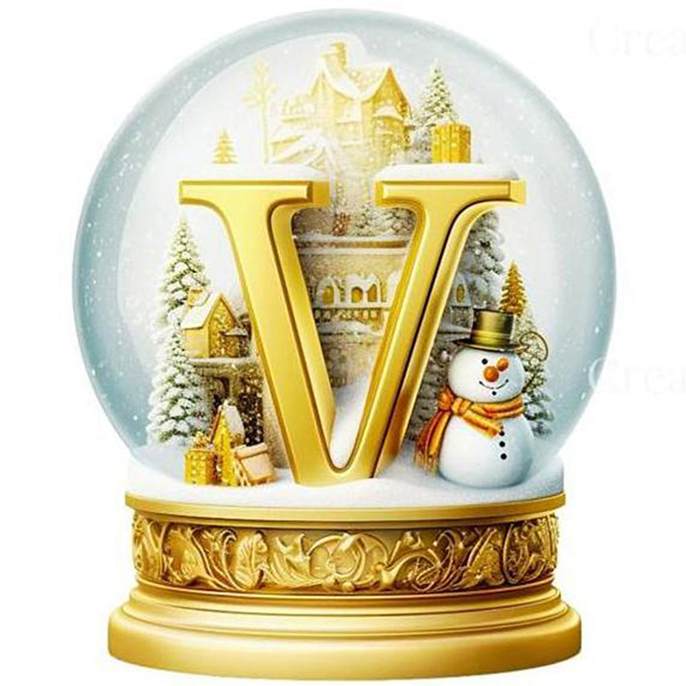 Christmas Crystal Ball Letter V - Full Round Drill Diamond Painting 30*30CM